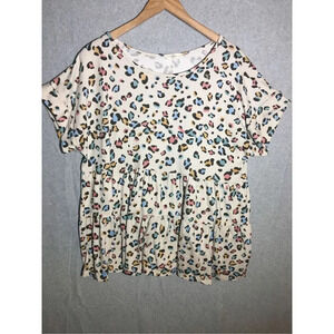 Womens Entro Blouse Tiered Plus Size Colorful Leopard Print Teacher